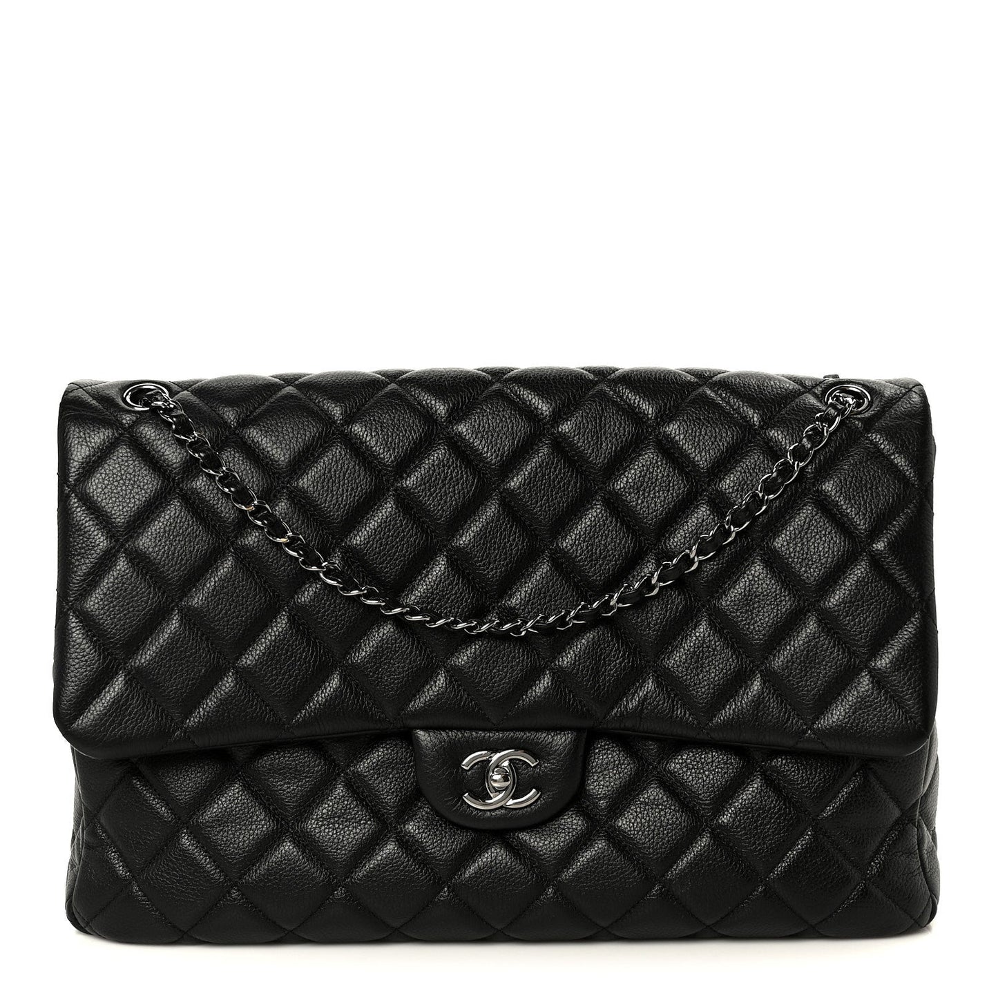 Calfskin Quilted XXL Travel Flap Bag Black