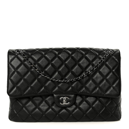Calfskin Quilted XXL Travel Flap Bag Black