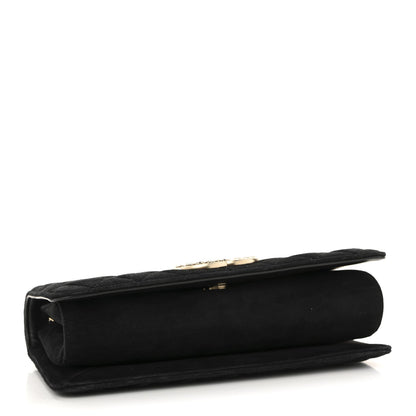 Suede Quilted Crystal Pearl CC Flap Black