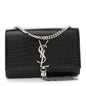 Calfskin Crocodile Embossed Small Classic Monogram Kate Tassel Satchel Black
