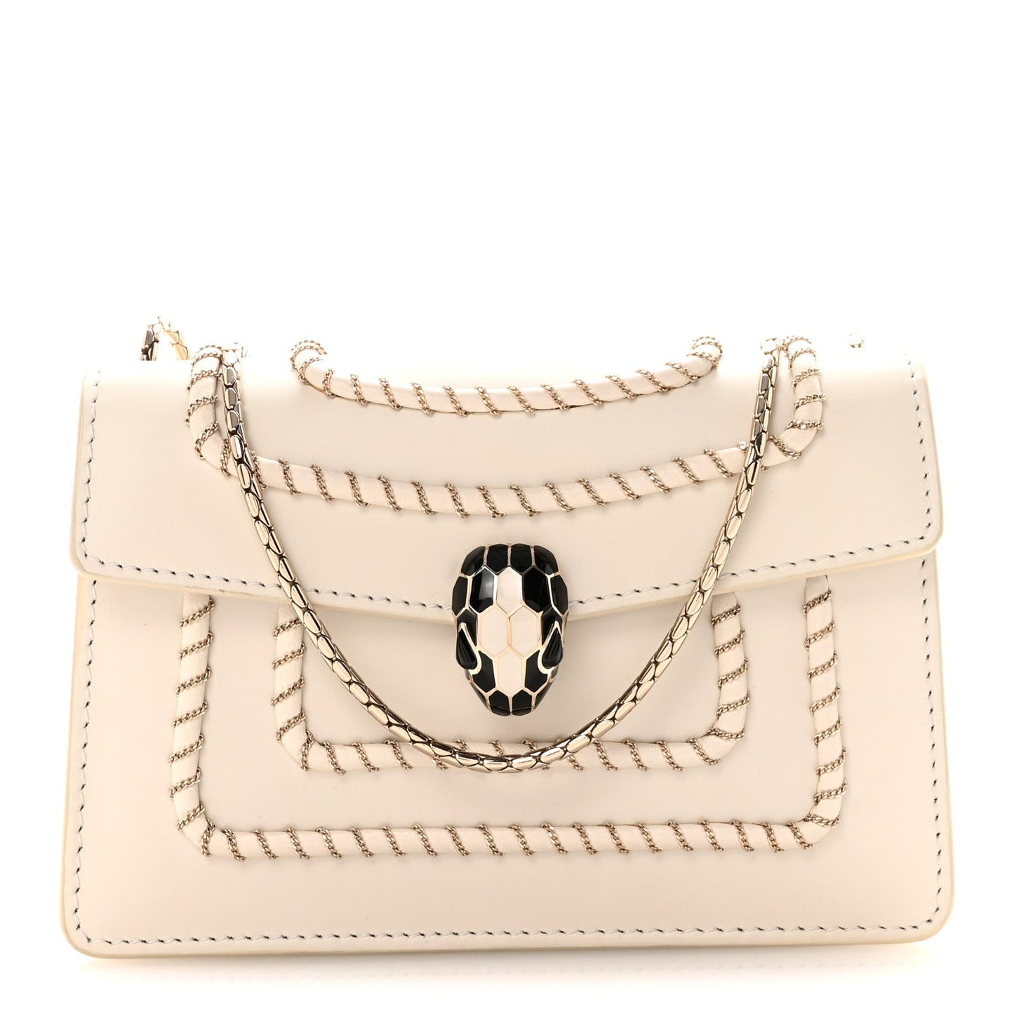 Calfskin Woven Chain Serpenti Forever Crossbody Bag White