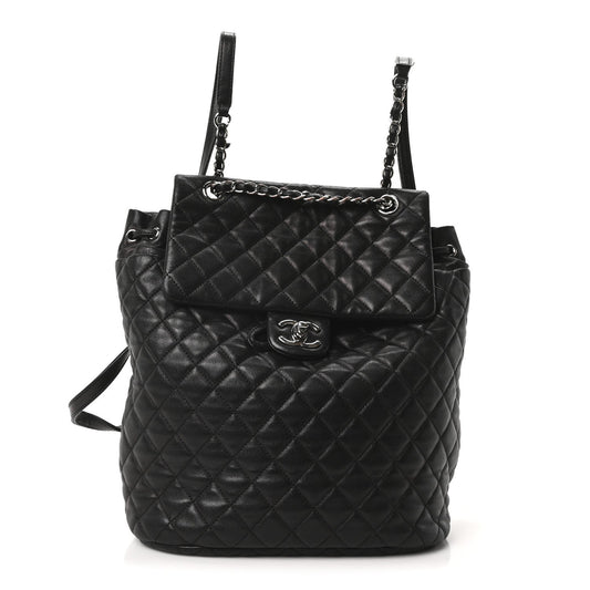 Calfskin Quilted Large Urban Spirit Backpack Black