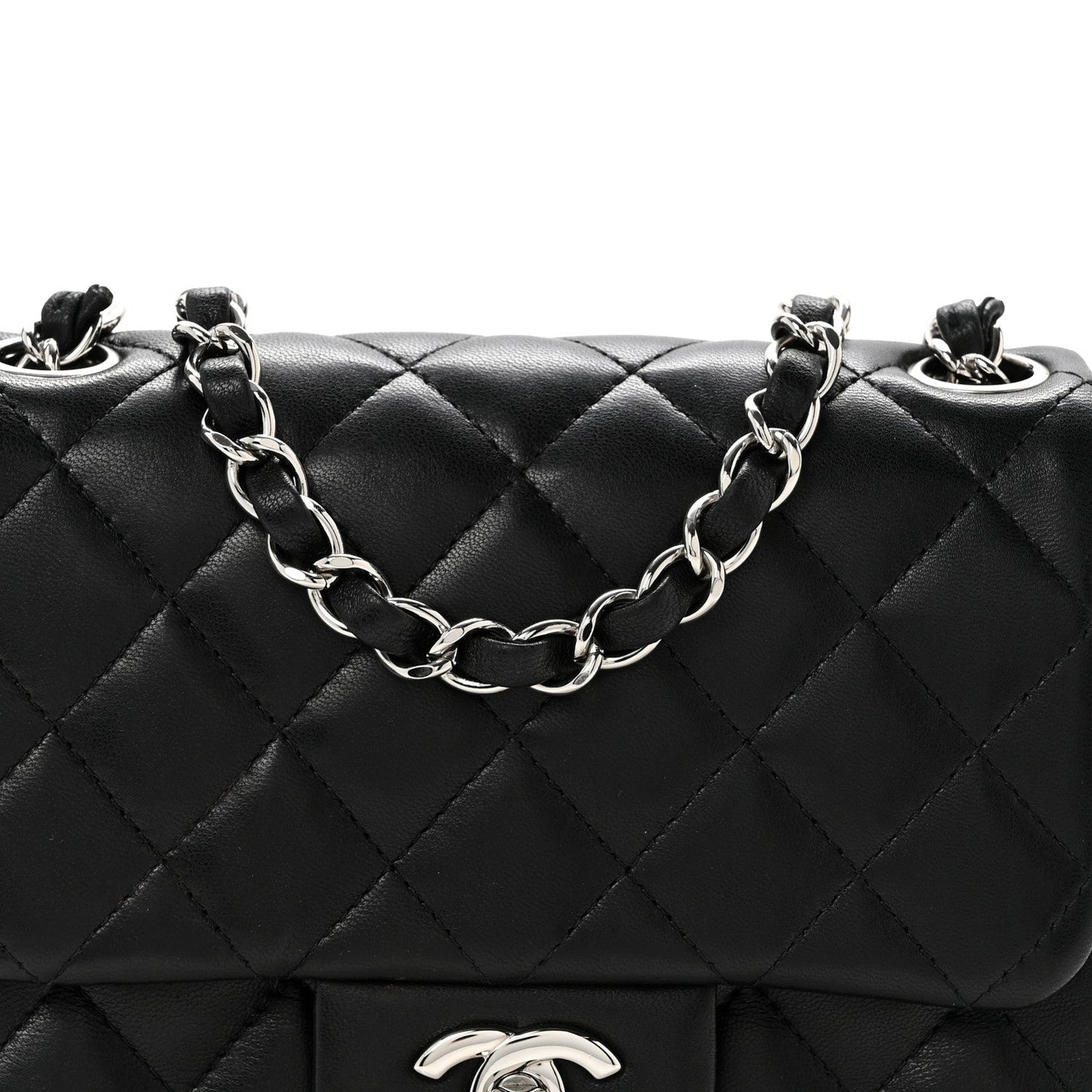 Lambskin Quilted Mini Square Flap Black