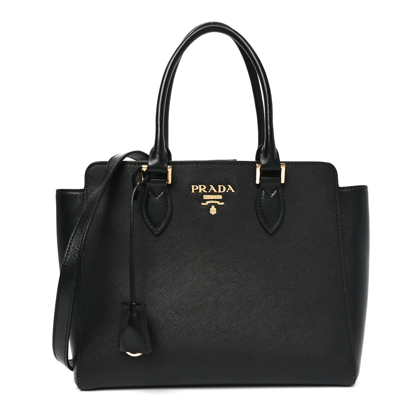 Saffiano Soft Calfskin Small Zippered Tote Black