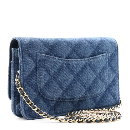 Denim Printed Wallet On Chain WOC Dark Blue