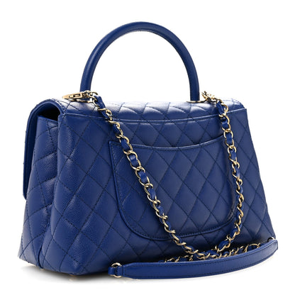 Caviar Quilted Small Coco Handle Flap Blue