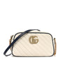 Vintage Effect Calfskin Matelasse Diagonal Small Torchon GG Marmont Chain Shoulder Bag Mystic White Blue Agata