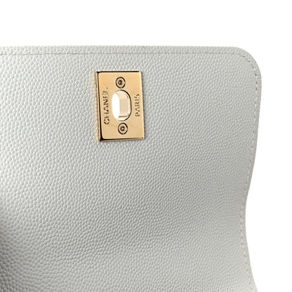 Caviar Lizard Embossed Quilted Coco Handle Clutch With Chain Light Blue