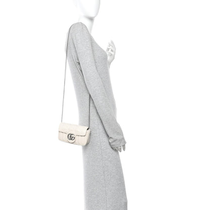 Calfskin Matelasse Aria Super Mini GG Marmont Shoulder Bag Mystic White