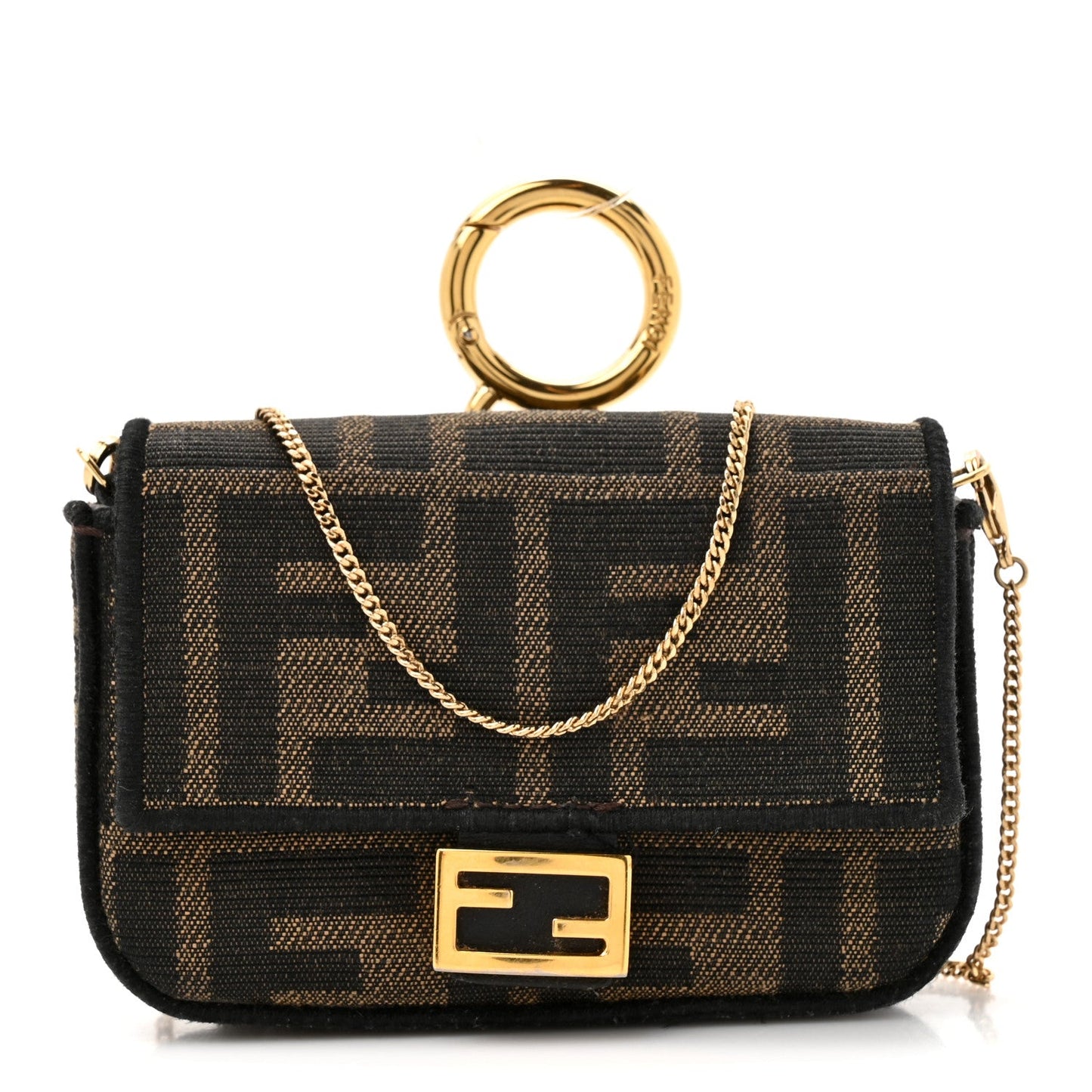 Fabric Jacquard FF 1974 Nano Baguette Charm Tobacco Moro Black