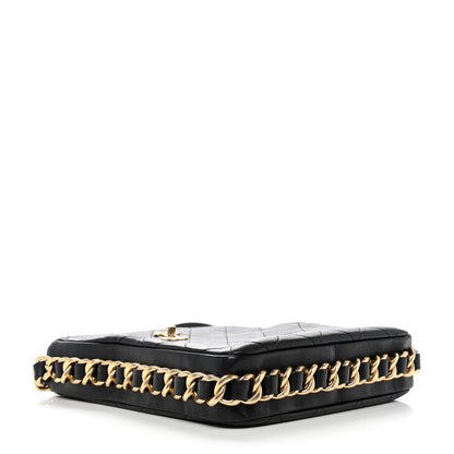 Calfskin Quilted Framing Chain Hobo Black