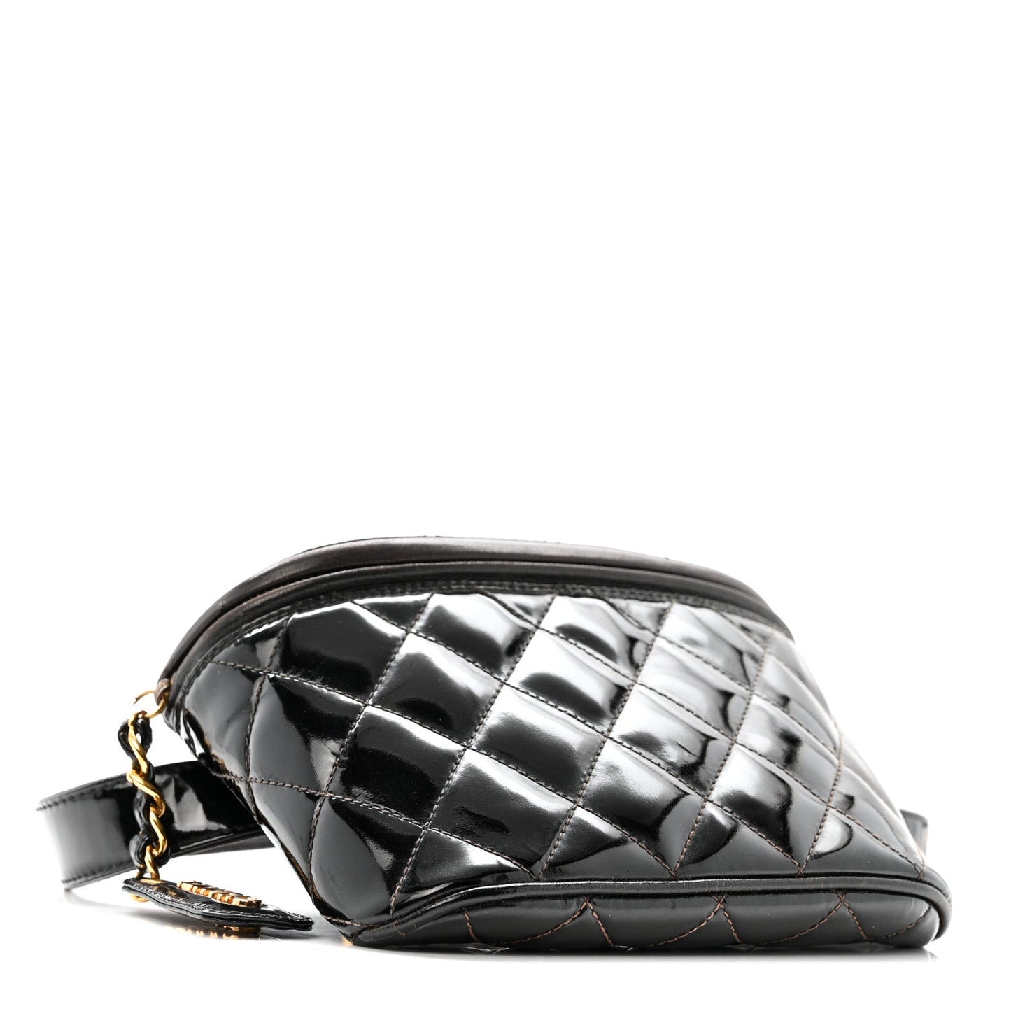 Patent Calfskin Quilted Waist Belt Bag 70 28 Black