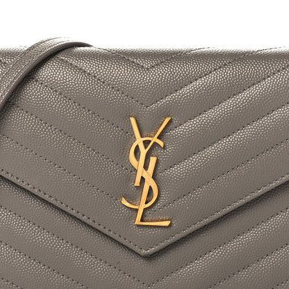 Grain De Poudre Matelasse Chevron Monogram Envelope Chain Wallet Fog