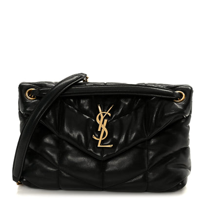 Lambskin Quilted Small Loulou Puffer Monogram Chain Satchel Black