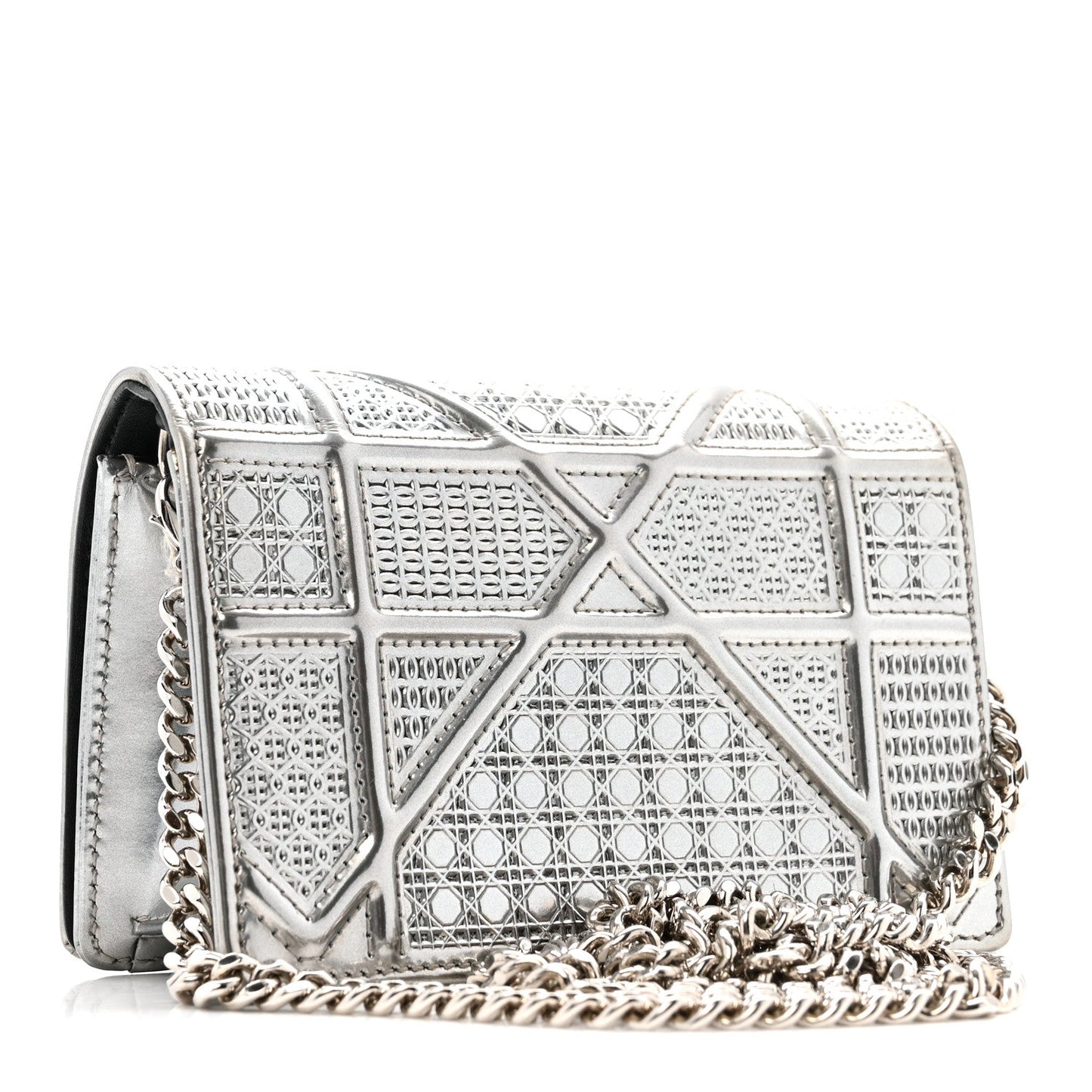 Metallic Patent Micro-Cannage Baby Diorama Flap Bag Silver