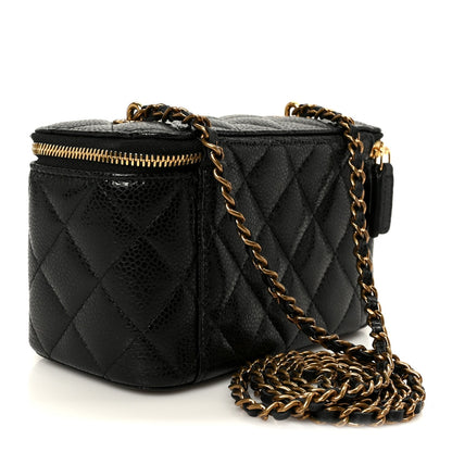 Grained Lambskin Quilted Small Vanity Case With Chain Black