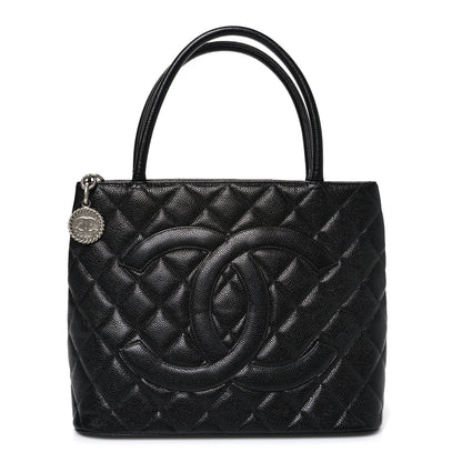 Caviar Quilted Medallion Tote Black