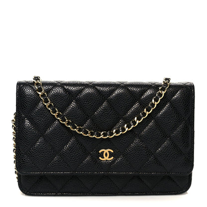 Caviar Quilted Wallet on Chain WOC Black