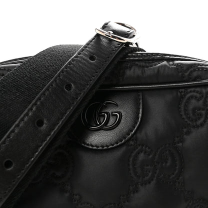 Nylon Calfskin Enamel GG Matelasse Shoulder Bag Black
