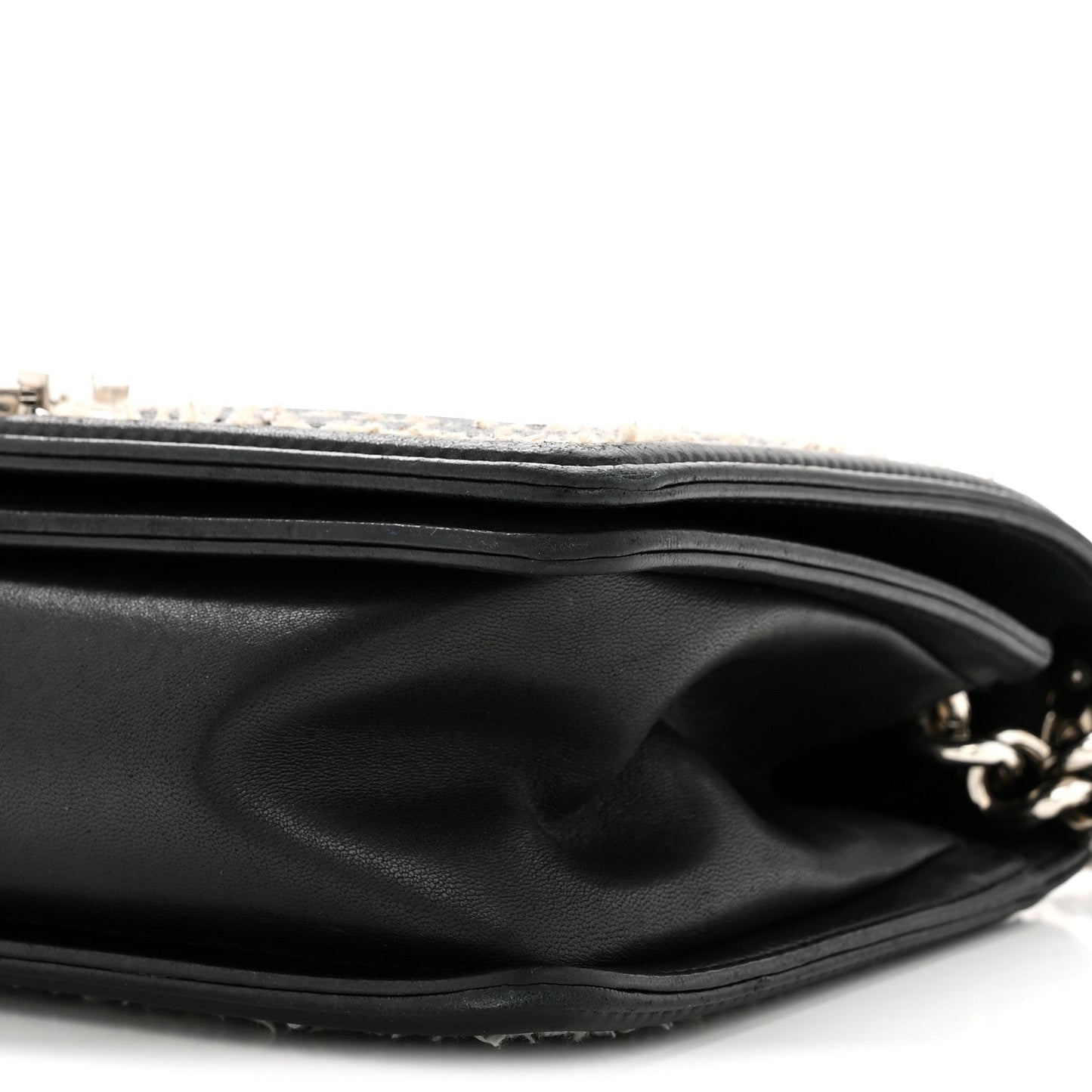 Calfskin Tweed Sequin Stitched Medium Boy Flap Black White