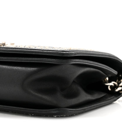 Calfskin Tweed Sequin Stitched Medium Boy Flap Black White