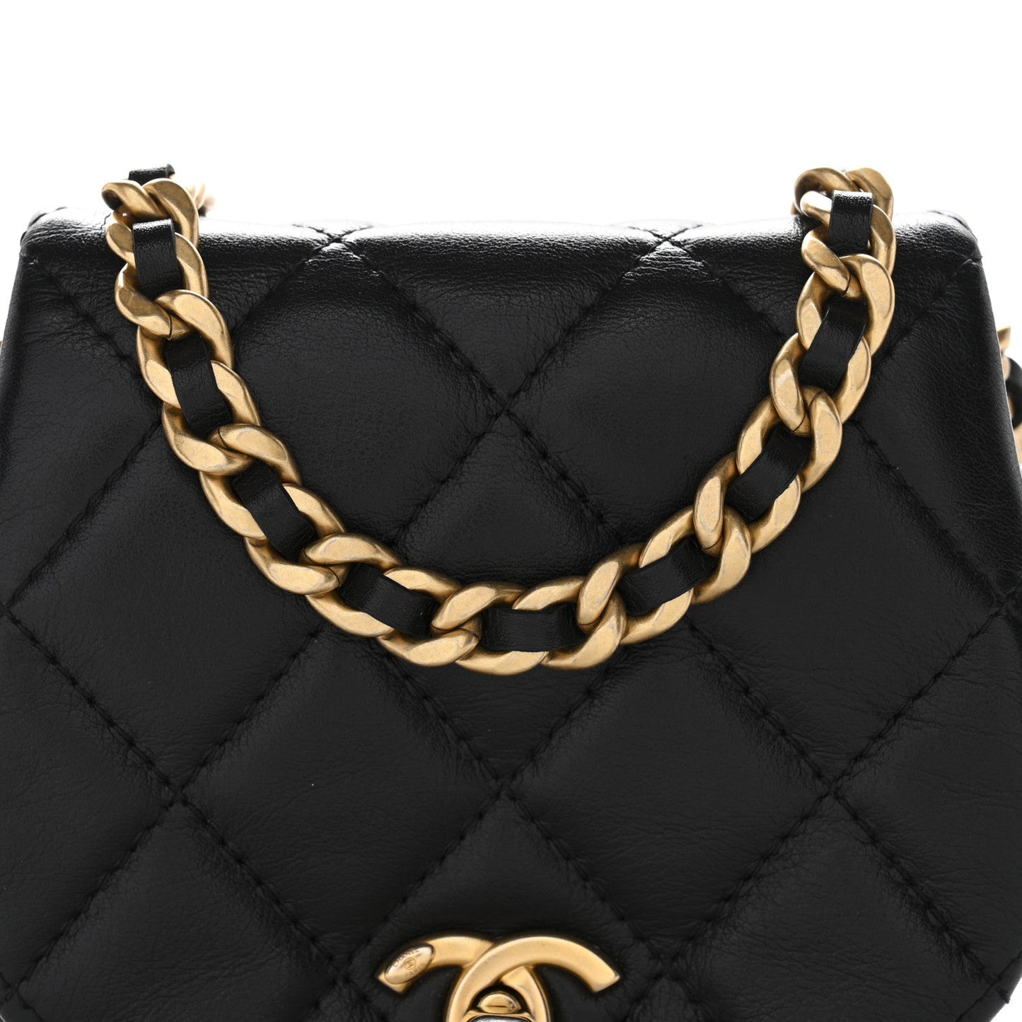 Calfskin Quilted Mini Coco Mail Clutch With Chain Black