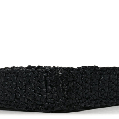Yarn Raffia Effect Crochet Logo Embroidered Tote Bag Black