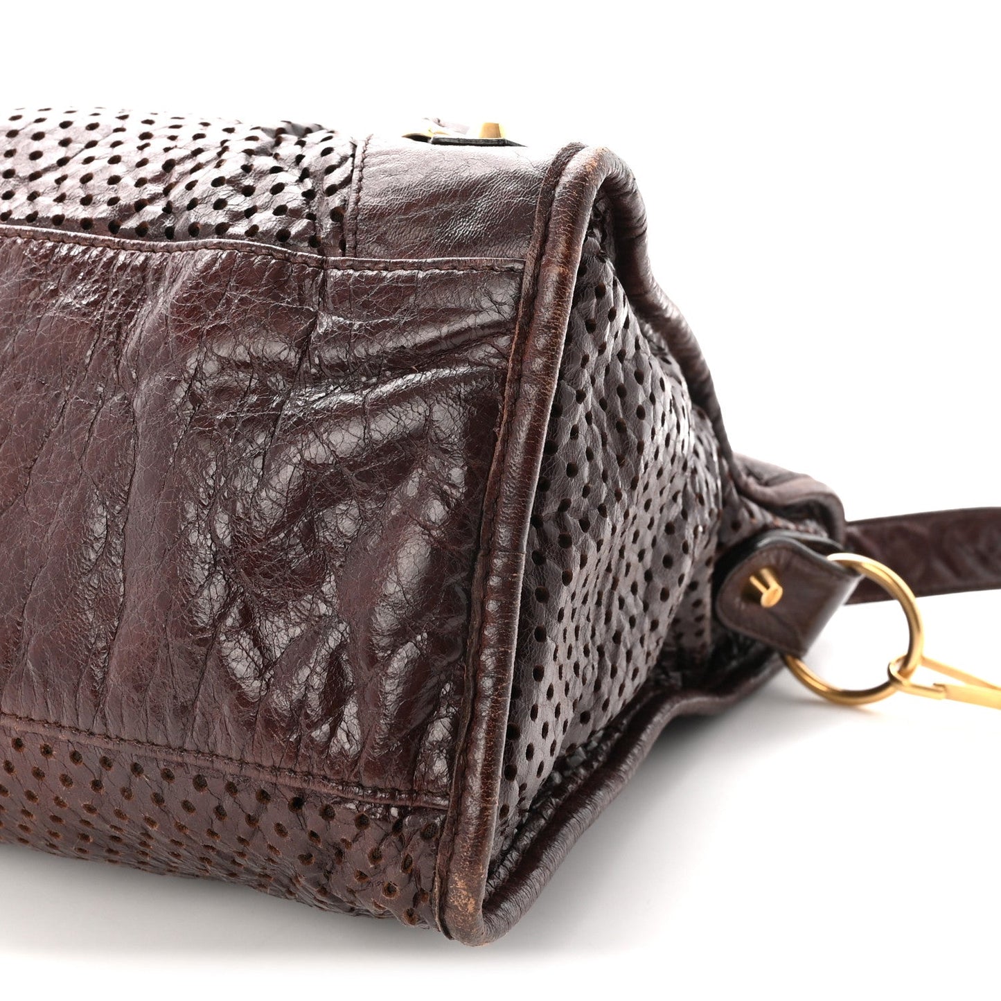 Agneau Classic Gold Hardware Perforated Dot City Charbon