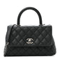 Caviar Lizard Embossed Quilted Mini Coco Handle Flap Black