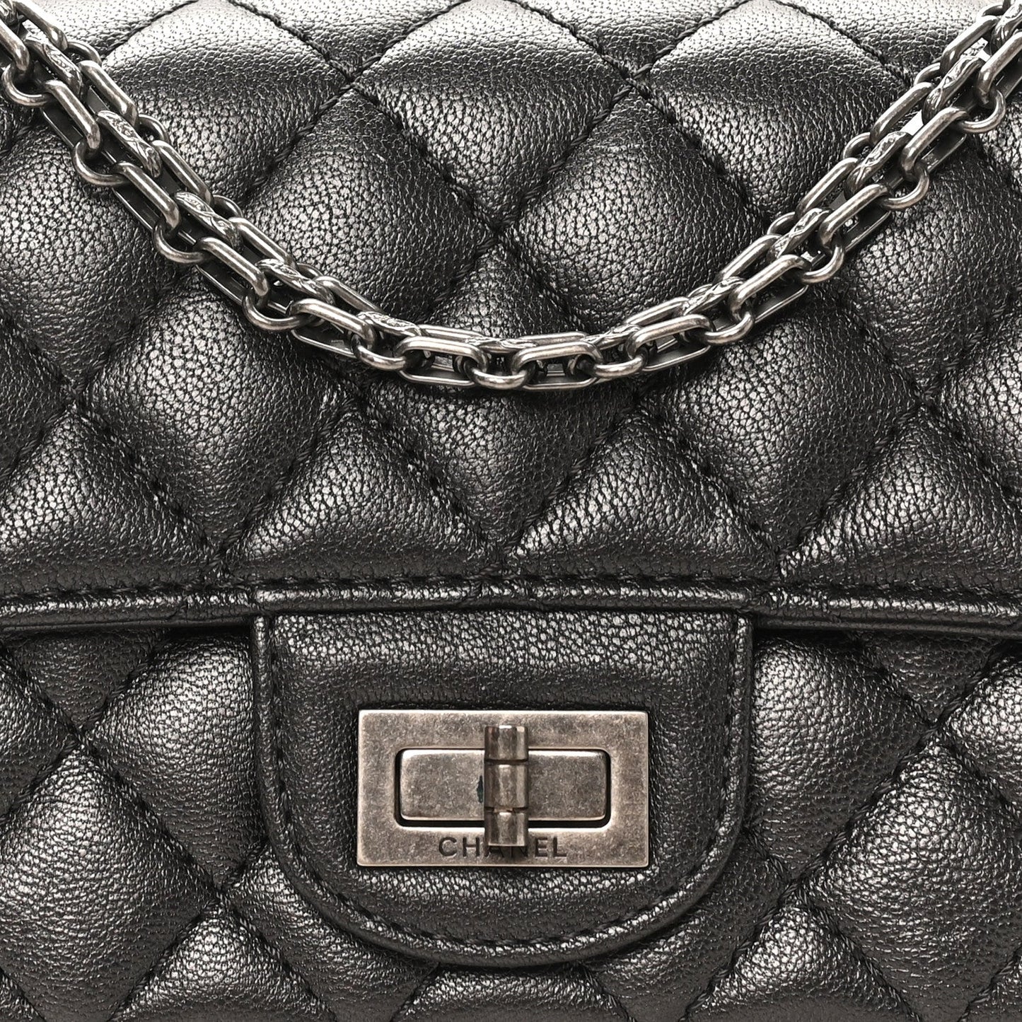 Metallic Sheepskin Quilted 2.55 Reissue Mini Flap Dark Silver