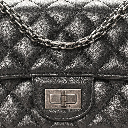 Metallic Sheepskin Quilted 2.55 Reissue Mini Flap Dark Silver