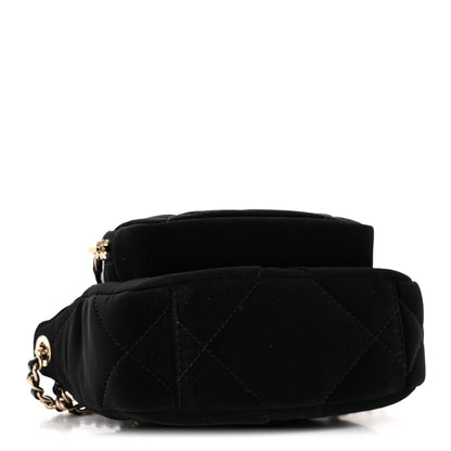 Velvet Effect Nylon Shiny Crumpled Calfskin Mini Quilted Chanel 25 Clutch With Chain Black