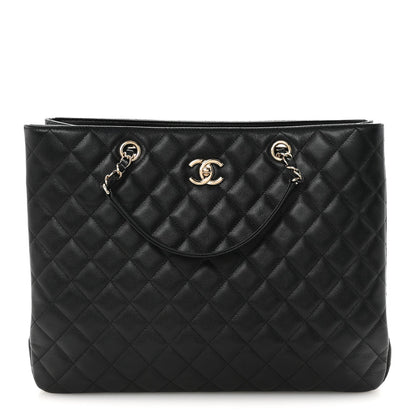 Caviar Quilted Large Shopping Tote Black