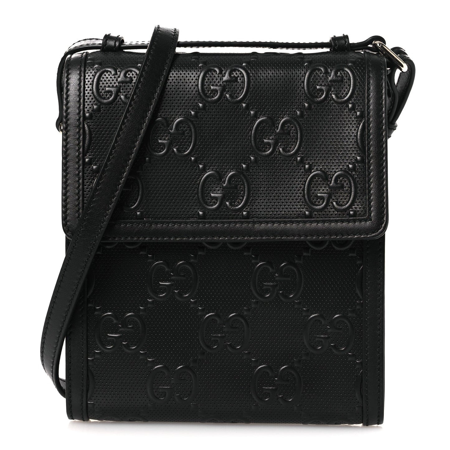 Calfskin GG Tennis Embossed Messenger Bag Black