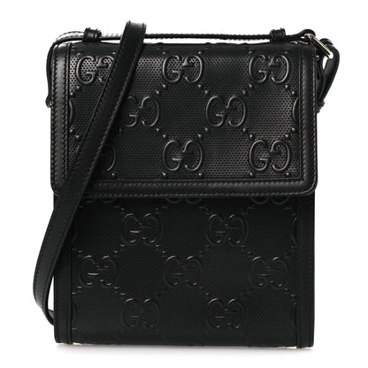 Calfskin GG Tennis Embossed Messenger Bag Black