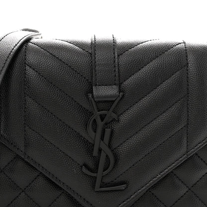 Grain De Poudre Textured Mixed Matelasse Triquilt Small Monogram Monochrome Satchel Black