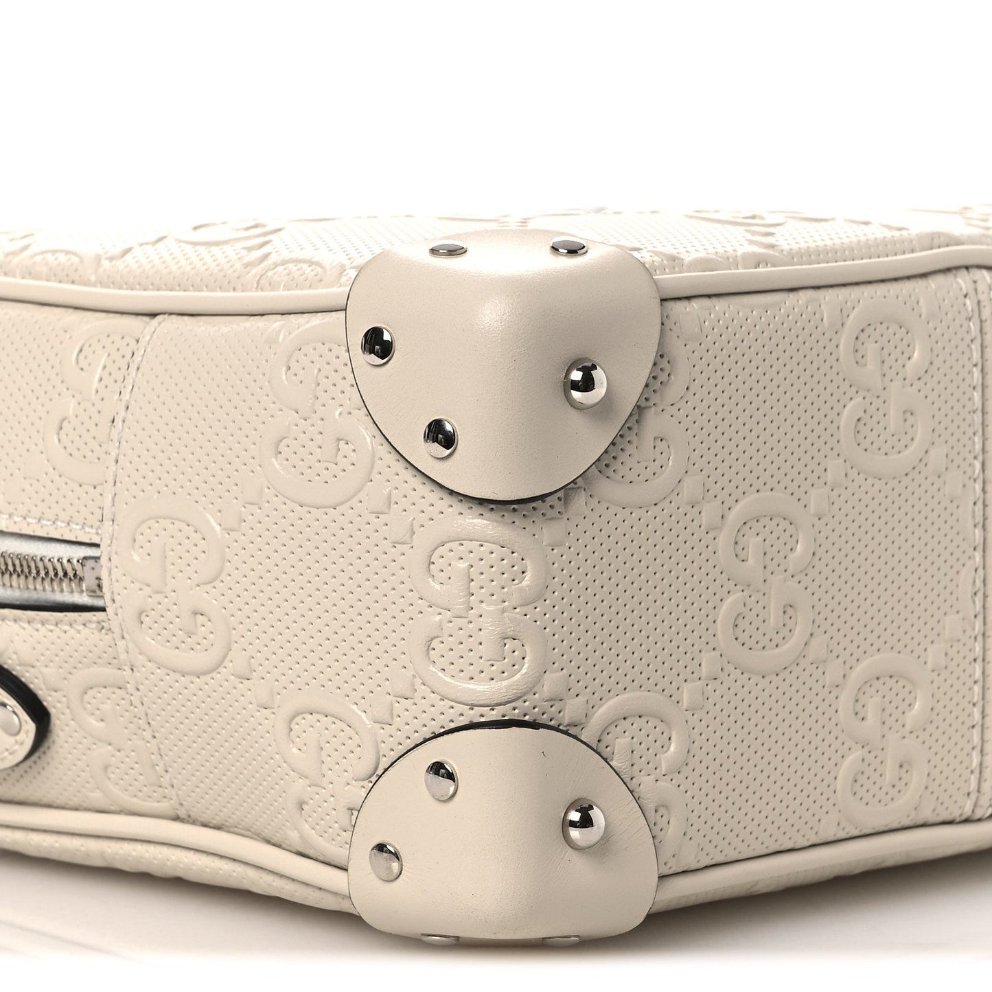 Calfskin GG Tennis Embossed Square Messenger Bag Mystic White