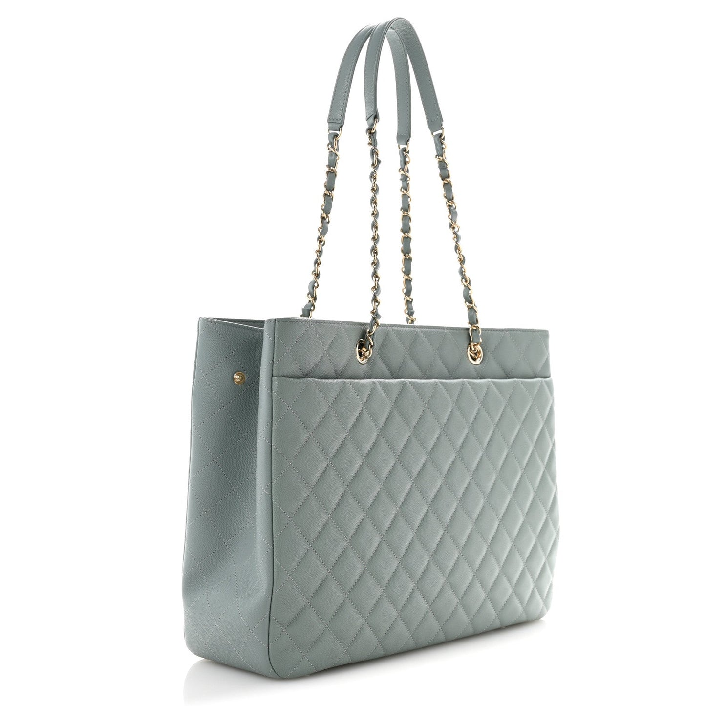 Caviar Quilted Large Classic Shopping Tote Light Green