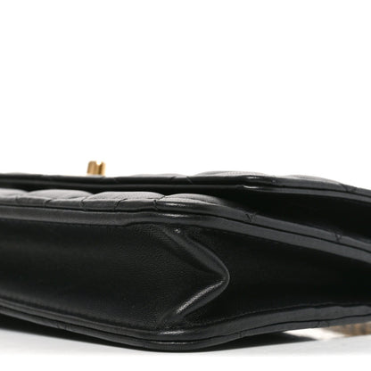Lambskin Quilted Sweet Camellia Wallet on Chain WOC Black