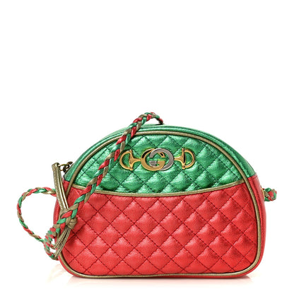 Laminated Nappa Trapuntata Mini Zumi Dome Shoulder Bag Rosso Jasmine Green Rame