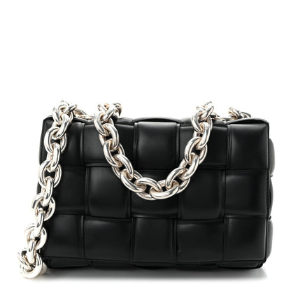Lambskin Maxi Intreccio Padded Chain Cassette Crossbody Bag Black
