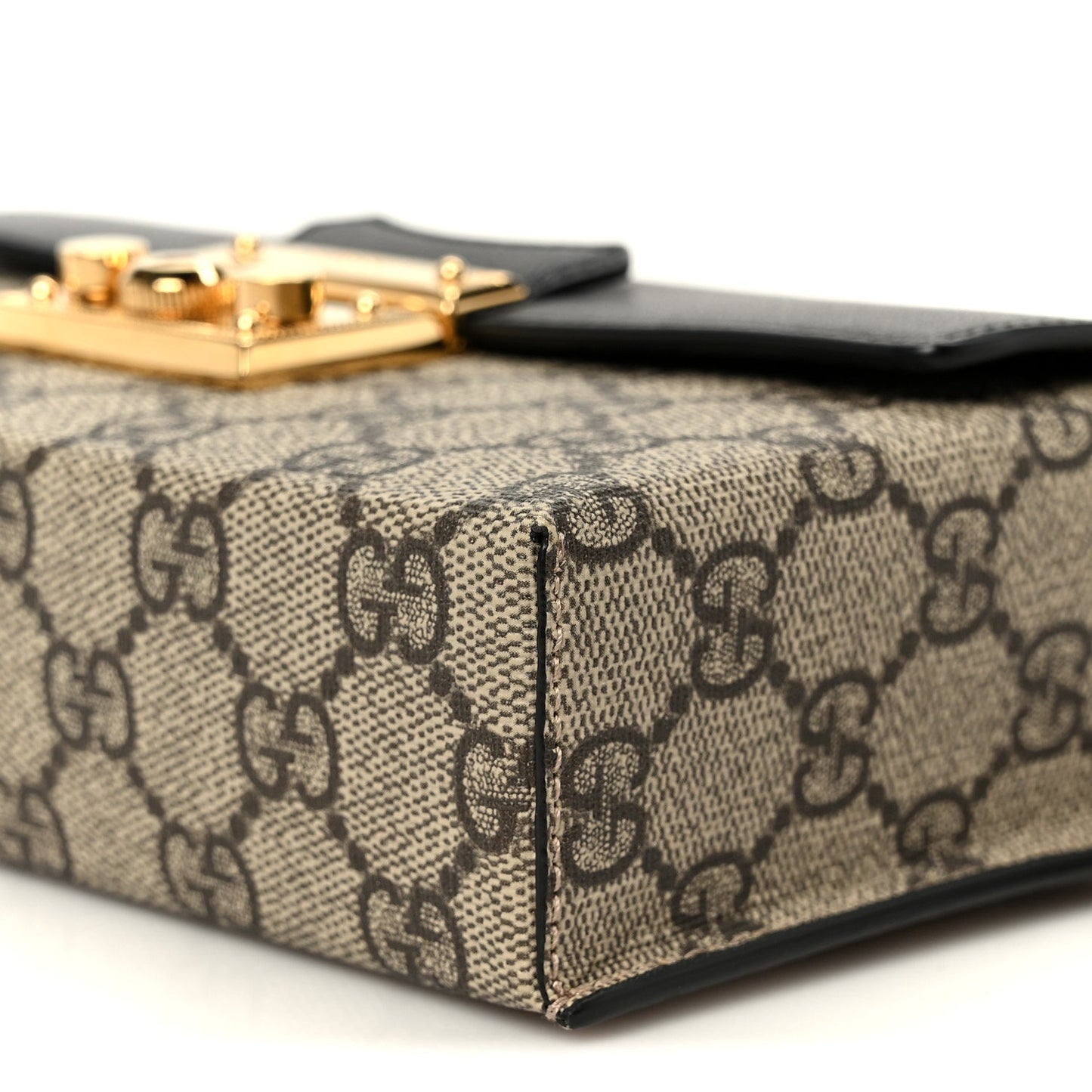 GG Supreme Monogram Calfskin Mini Padlock Top Handle Shoulder Bag Beige Black Cuir
