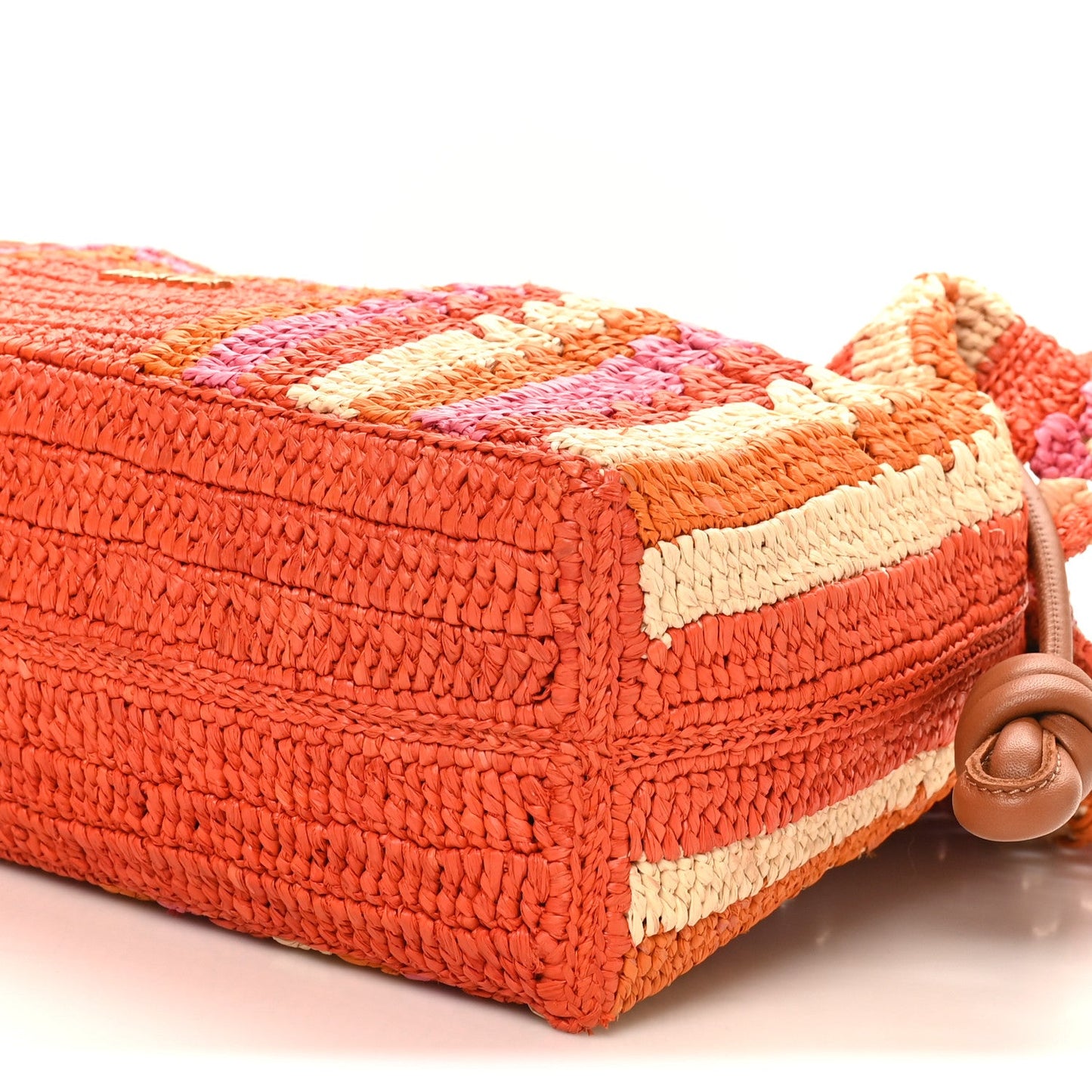 X PAULA'S IBIZA Raffia Striped Medium Flamenco Knot Clutch Bright Orange Pink