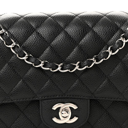Caviar Quilted Medium Double Flap Black