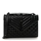 Grain De Poudre Textured Mixed Matelasse Triquilt Medium Monogram Monochrome Satchel Black