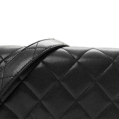 Shiny Caviar Quilted Mini Chain Messenger Flap Bag Black