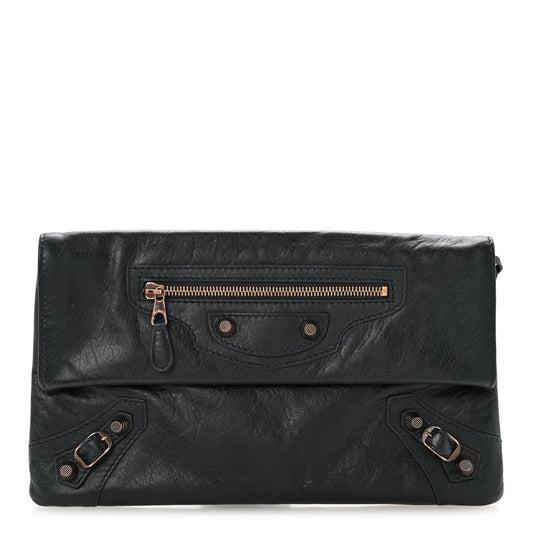 Agneau Giant 12 Rose Gold Hardware Envelope Clutch Anthracite
