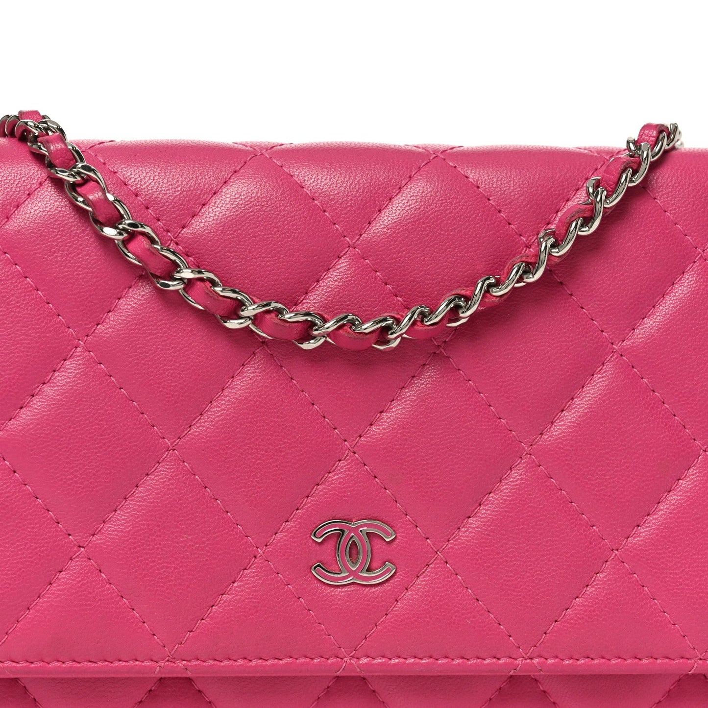 Lambskin Quilted Wallet On Chain WOC Dark Pink