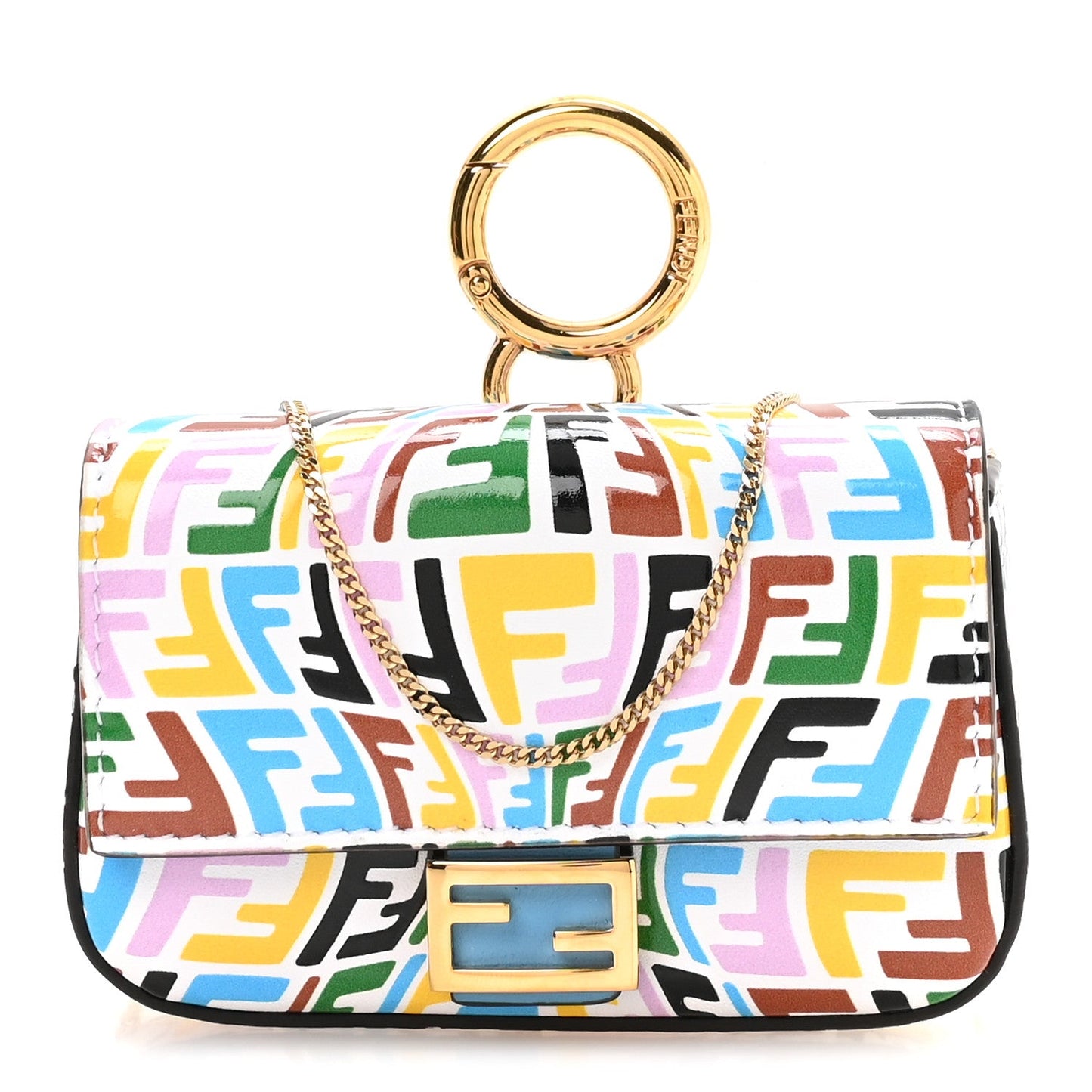 X SARAH COLEMAN Vitello Liberty Ceylon Micro FF Fish Eye Embossed Nano Baguette Charm Multicolor Cyber Blue