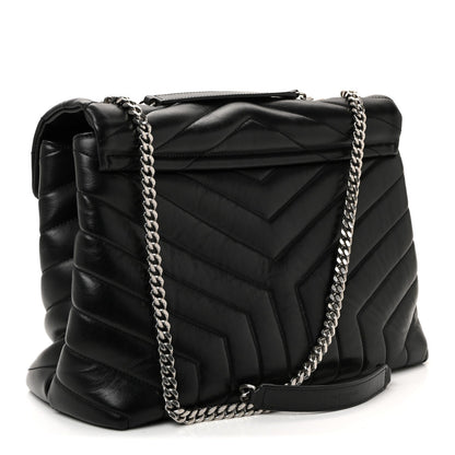 Calfskin Y Quilted Monogram Medium Loulou Chain Satchel Black